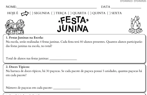 atividade de matemática Festa Junina